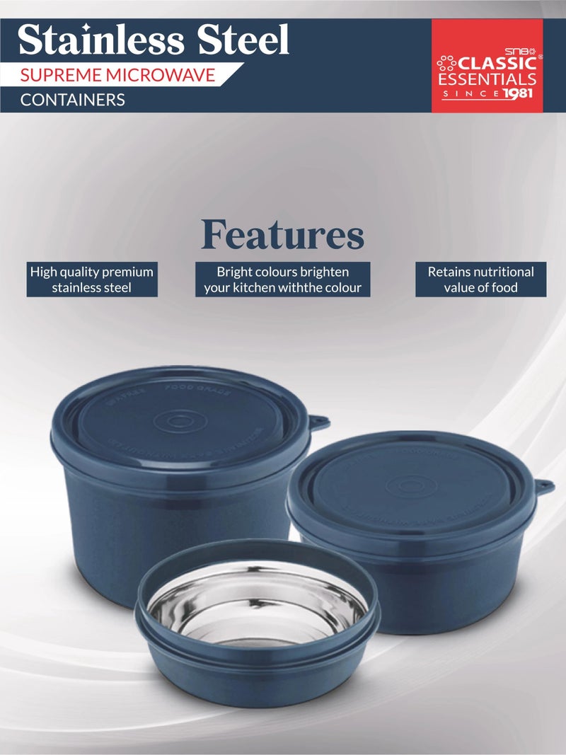 CLASSIC ESSENTIALS Stainless Steel Microwave Safe Containers with Lids Insulated Lunch Box, 3 Containers Lunch Box (1250 ml) - Image 3