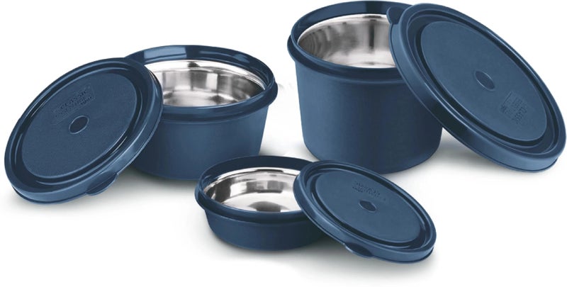 CLASSIC ESSENTIALS Stainless Steel Microwave Safe Containers with Lids Insulated Lunch Box, 3 Containers Lunch Box (1250 ml) - Image 1