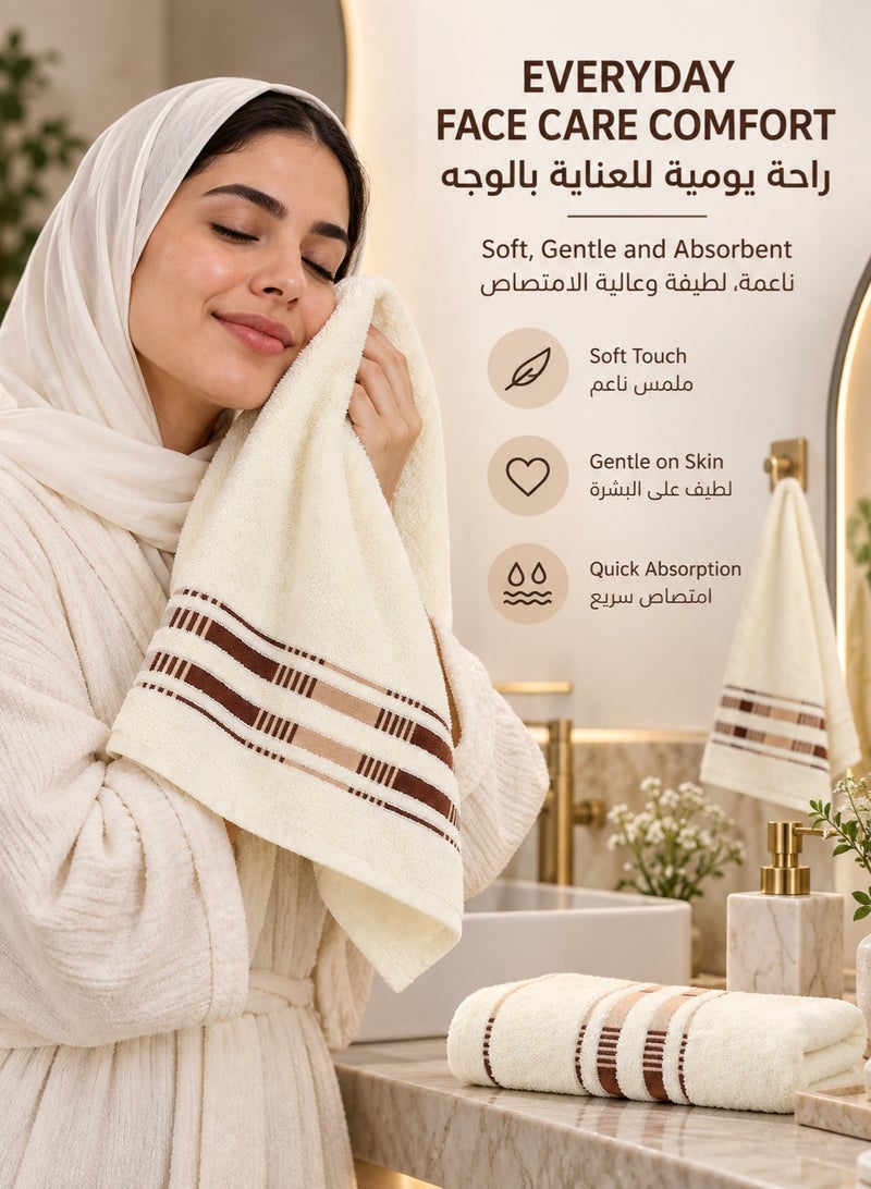 شاربدو Sharpdo طقم مناشف للوجه من القطن الناعم 6 قطع للبالغين – ناعمة للغاية وعالية الامتصاص، مناشف وجه من القطن الممشط مقاس 35×75 سم للاستخدام اليومي، عاجي كريمي - Image 3