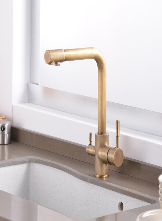 B Backline Brass Kitchen Mixer tap with RO Drinking Water Outlet | Double Lever Faucet for Kitchen Sink | Sink Tap with 360° Spout Rotation | Hot & Cold Kitchen Sink Faucet (Antique Matt) - Image 1
