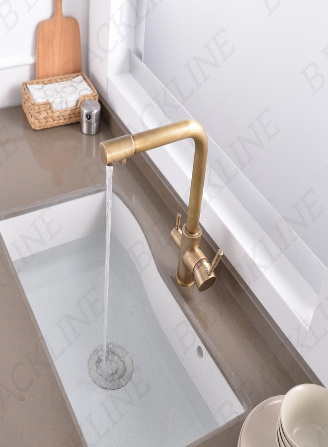 B Backline Brass Kitchen Mixer tap with RO Drinking Water Outlet | Double Lever Faucet for Kitchen Sink | Sink Tap with 360° Spout Rotation | Hot & Cold Kitchen Sink Faucet (Antique Matt) - Image 2