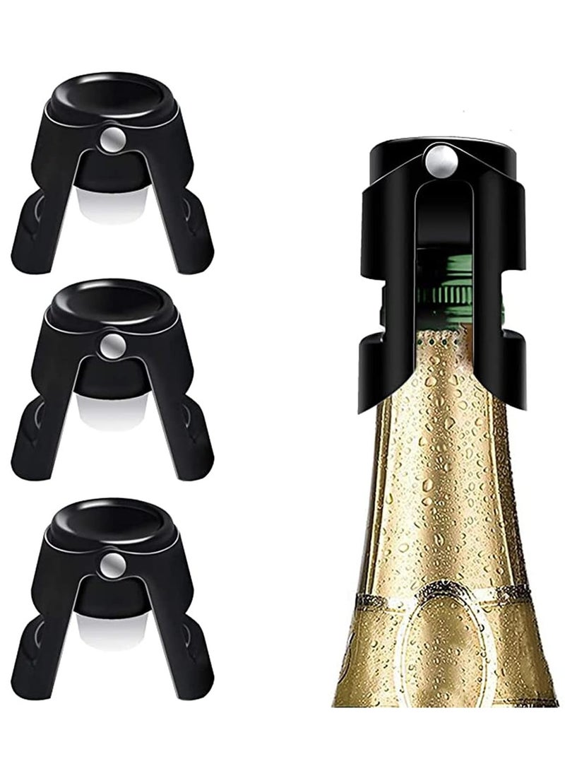 Champagne Stoppers Stainless Steel Black Sealer Stopper 3 Pack for Champagne Cava Prosecco Sparkling Wine No Leaks No Spills Stainless Steel Sparkling Wine Stopper of Sparkling Wine  - Image 1