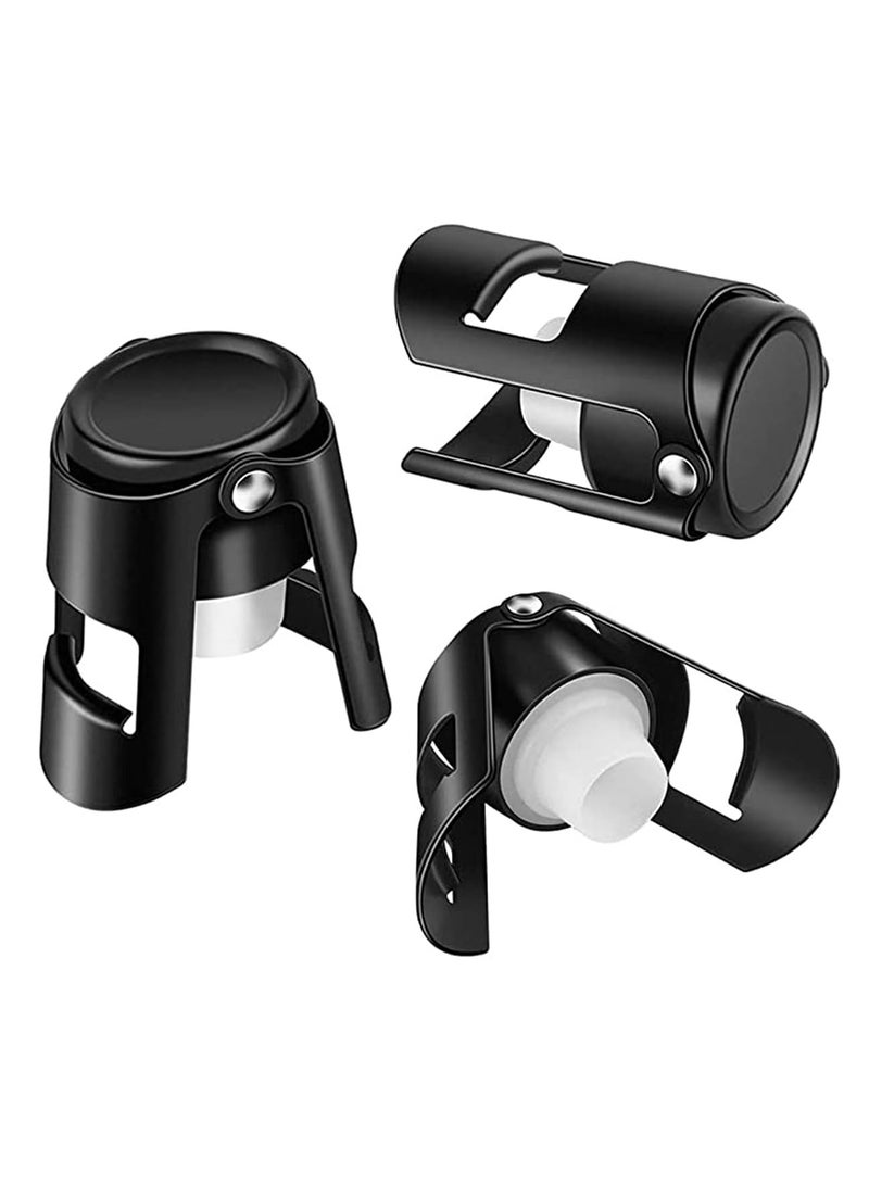 Champagne Stoppers Stainless Steel Black Sealer Stopper 3 Pack for Champagne Cava Prosecco Sparkling Wine No Leaks No Spills Stainless Steel Sparkling Wine Stopper of Sparkling Wine  - Image 2