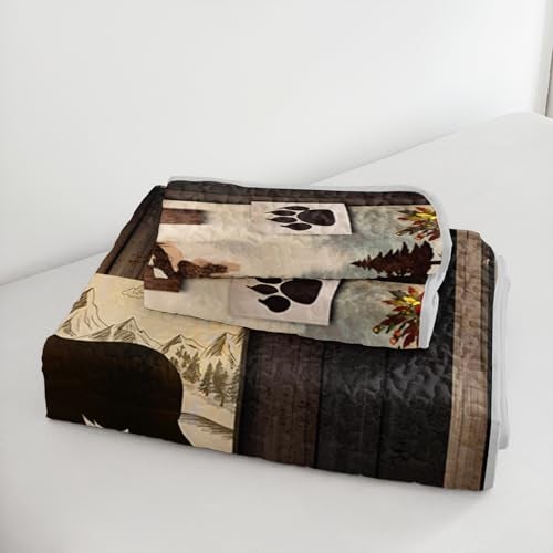 UEVBF King Size Rustic Cabin Quilt Set,Camo Deer Bear Retro Bedding Sets for Hunting Room Decor,Brown Hunting Themed Plaid Patchwork Bedding Quilts with 2 Pillowcases. - Image 5