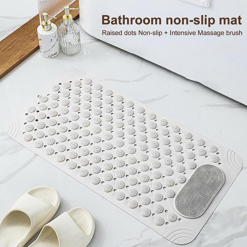 RichAxis Rectangular Anti Skid Bath Mat With Foot Scrubber For Bath Room Shower Bath Mat With Suction Cups & Drain Holes Silicone Floor Mat For Kids & Adults (70 X 35, White) - Image 5