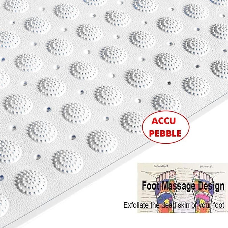 RichAxis Rectangular Anti Skid Bath Mat With Foot Scrubber For Bath Room Shower Bath Mat With Suction Cups & Drain Holes Silicone Floor Mat For Kids & Adults (70 X 35, White) - Image 4