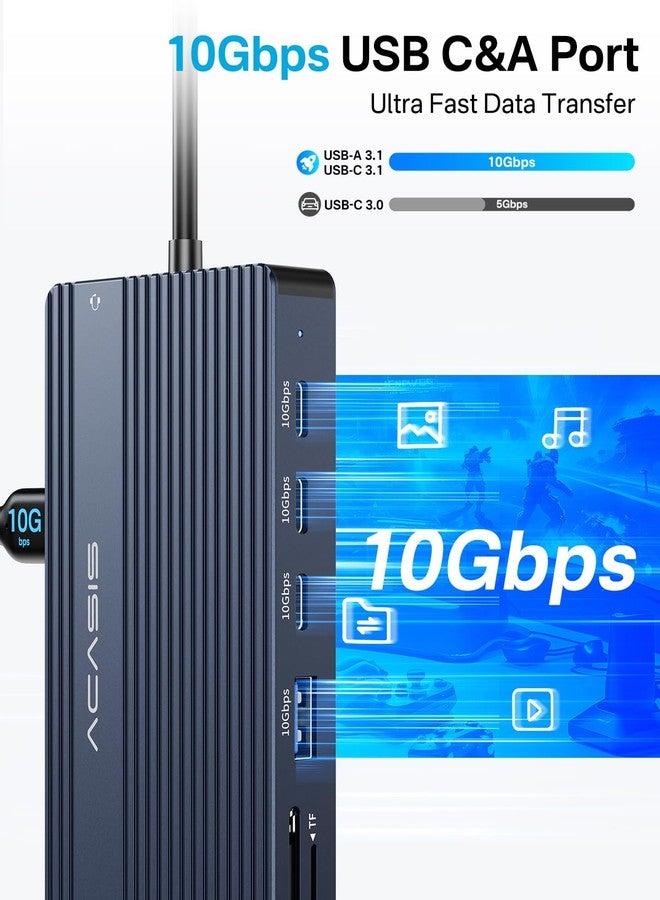 أكاسيس موزع USB-C 14 في 1، محطة إرساء USB-C لشاشتين، مع منفذي HDMI + DP (4K60Hz)، منفذ إيثرنت، 3 منافذ USB-C بسرعة 10 جيجابت في الثانية، شحن سريع بقدرة 100 واط، منفذ SD/TF 3.0، منفذ صوت، محطة إرساء لأجهزة الكمبيوتر المحمولة من ماك بوك/ديل/إتش بي/لينوفو ثينك باد/سيرفس (رمادي) - Image 5