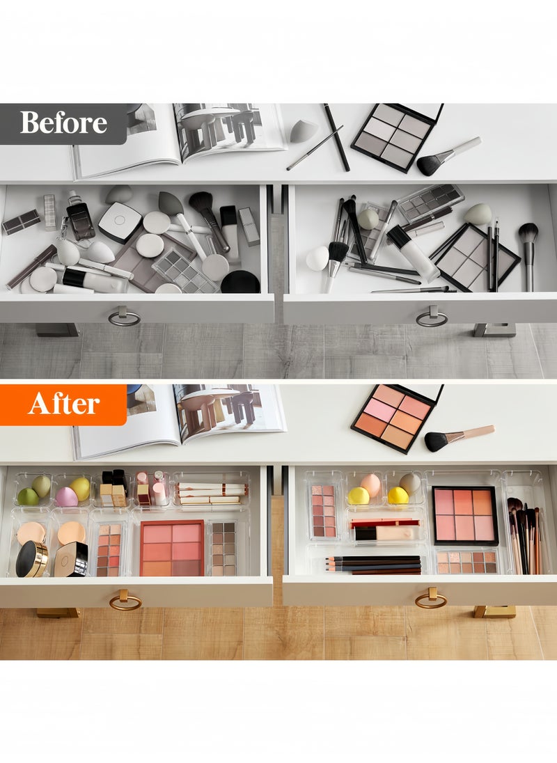 Generic 25pcs Drawer Organiser Set, Plastic Makeup Drawer Organiser, Clear Desk Drawer Dividers Tray for Cosmetic, Stationery and Gadgets, Draw Organizer for Dressing Table, Bathroom, Office, Bedroom  - Image 4
