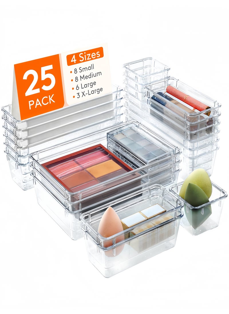 Generic 25pcs Drawer Organiser Set, Plastic Makeup Drawer Organiser, Clear Desk Drawer Dividers Tray for Cosmetic, Stationery and Gadgets, Draw Organizer for Dressing Table, Bathroom, Office, Bedroom  - Image 1