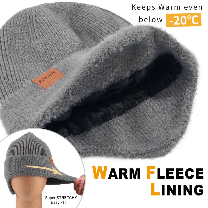 Sofier Winter Hat Fleece Lined Beanie with Earflap Neck Warmer Scarf Touchscreen Gloves Warm Knit Set for Men Women - Image 5