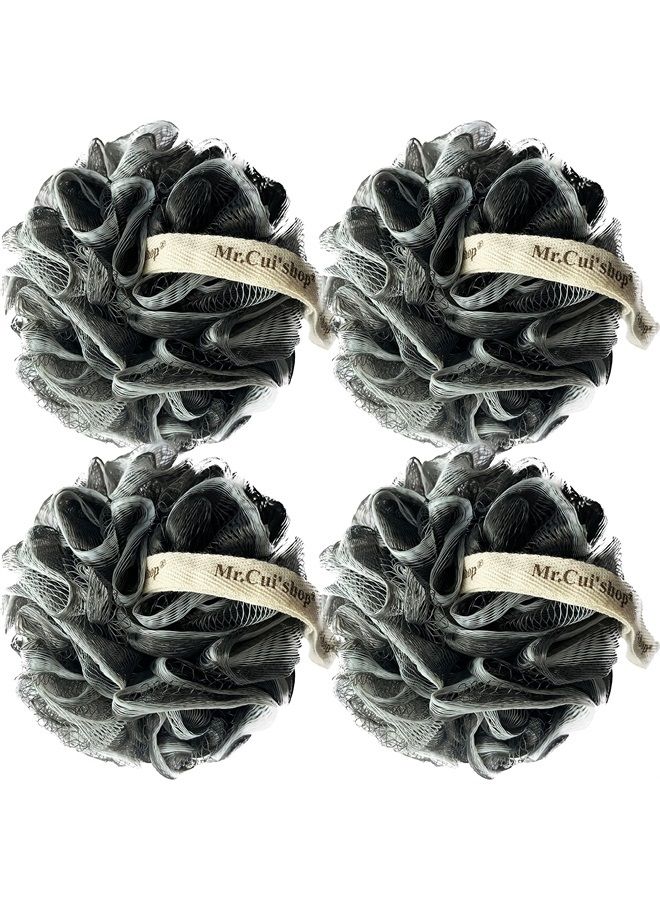4 PACK（ XL 75G ） Bamboo Charcoal Exfoliating Home Spa Loofah Shower Sponge Pouf Mesh Brush - Bath Spa Puff Scrubber Ball - Face Body poof - Rich Foams Bubble