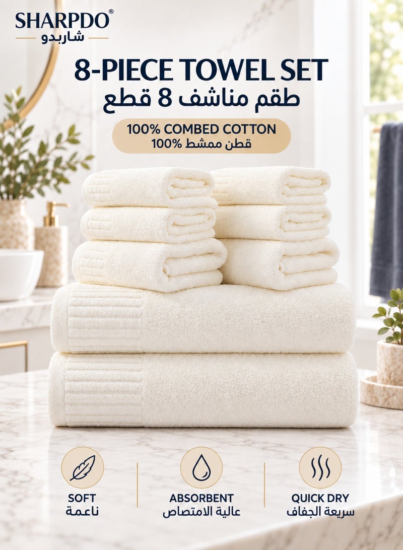 شاربدو Sharpdo طقم مناشف من 8 قطع، يضم 2 منشفة حمام و2 منشTowels & 4 Washcloths, 100% Combed Cotton, Soft, Highly Absorbent & Quick Dry, Thick Bathroom Towفة لليدين و4 مناشف صغيرة، قطن ممشط 100%، ناعمة وعالية الامتصاص وسريعة الجفاف، مناشف حمام سميكة للمنزل والفنادق والسبا، أزرق أردوازي - Image 1