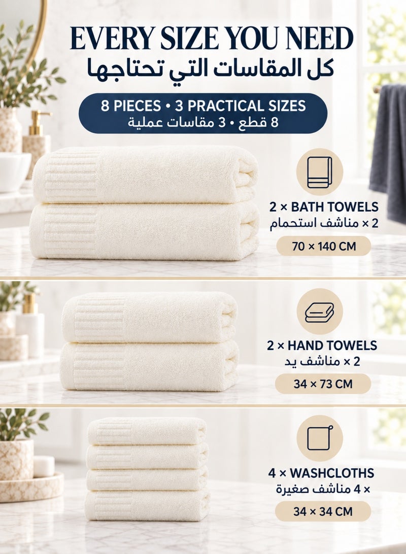 شاربدو Sharpdo طقم مناشف من 8 قطع، يضم 2 منشفة حمام و2 منشTowels & 4 Washcloths, 100% Combed Cotton, Soft, Highly Absorbent & Quick Dry, Thick Bathroom Towفة لليدين و4 مناشف صغيرة، قطن ممشط 100%، ناعمة وعالية الامتصاص وسريعة الجفاف، مناشف حمام سميكة للمنزل والفنادق والسبا، أزرق أردوازي - Image 2