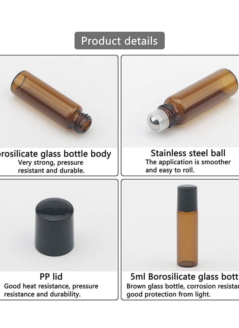Generic 10-Piece 5ml Amber Glass Essential Oil Roller Bottles  - Image 5