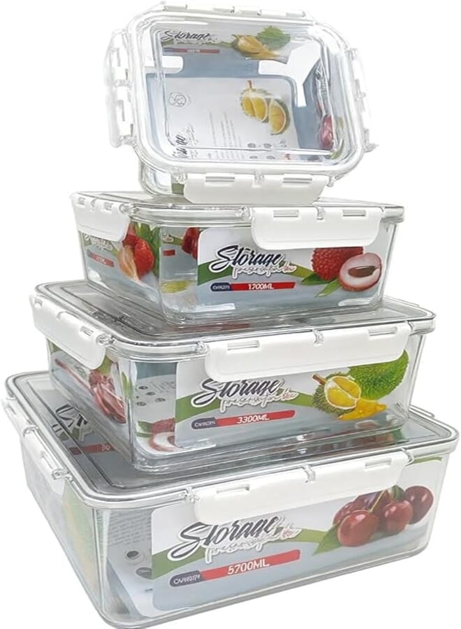 Food Storage Containers Set 4 Pcs Acrylic Easy Lock Airtight Jars With Lids 700ml 1700ml 3300ml 5700ml For Kitchen Pantry Organization Flour Sugar Legumes Spices Snacks