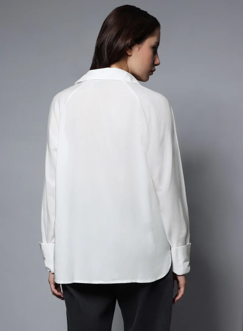 HIGH STAR White Oversized Long Sleeves Casual Shirt for Women