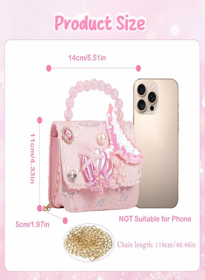 Flavizo Sling Bag for Girls Kids - PU Material, Cute Mermaid Design, Dark Pink | Lightweight Girls Bag with Beaded Handle & Chain Strap, Great Gift for Ages 3-8 (14x5x11cm) - Image 2