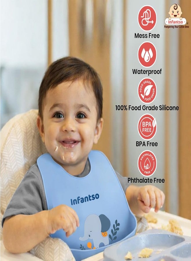 Infantso Silicone Ultra Light Waterproof Baby Bib for Feeding & Weaning Babies & Toddlers with Food Cather Pocket, Washable, Reusable, Non Messy Easy Cleaning, No Odour, Adjustable Button Neckline - Image 4