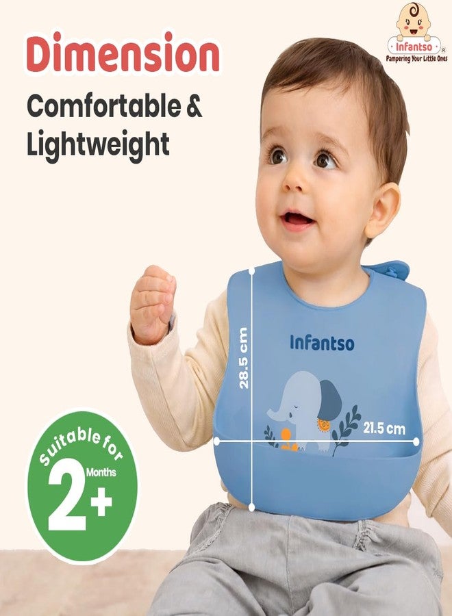 Infantso Silicone Ultra Light Waterproof Baby Bib for Feeding & Weaning Babies & Toddlers with Food Cather Pocket, Washable, Reusable, Non Messy Easy Cleaning, No Odour, Adjustable Button Neckline - Image 3