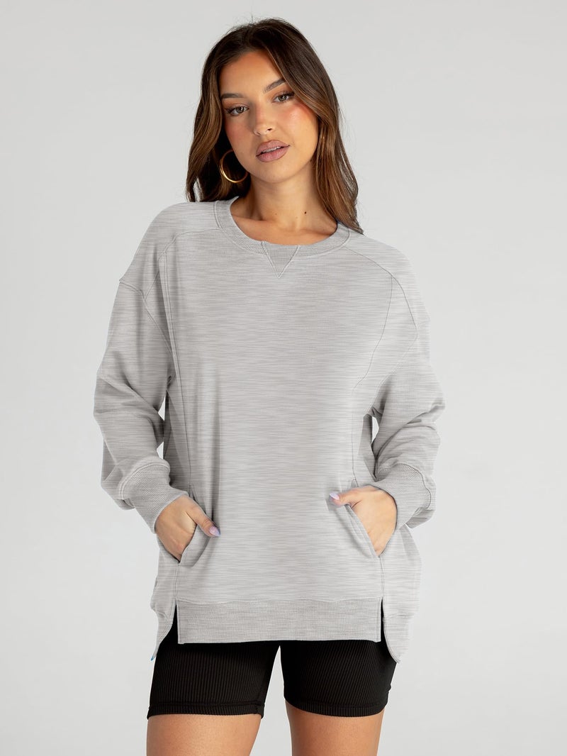 Glamaker Oversized Sweatshirt for Women Crew Neck Sweatshirts Long Sleeve Pullover Fall Fashion Y2k Clothes 2024 Grey S - Image 3