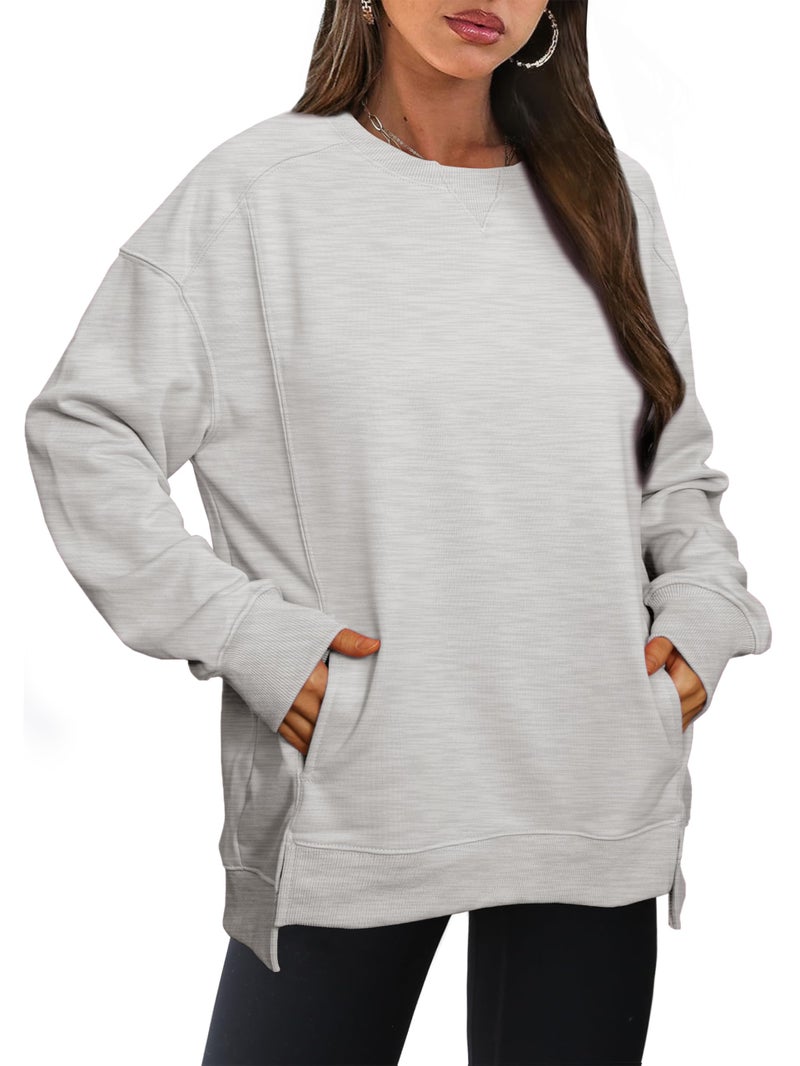Glamaker Oversized Sweatshirt for Women Crew Neck Sweatshirts Long Sleeve Pullover Fall Fashion Y2k Clothes 2024 Grey S - Image 1