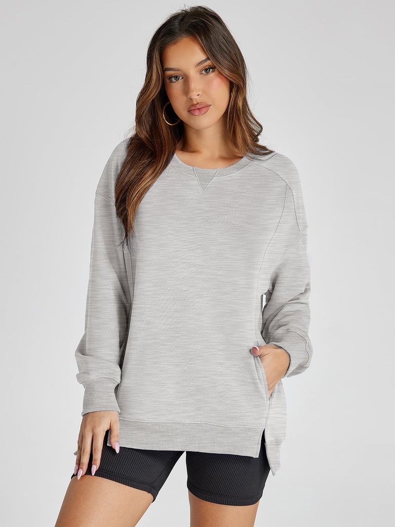 Glamaker Oversized Sweatshirt for Women Crew Neck Sweatshirts Long Sleeve Pullover Fall Fashion Y2k Clothes 2024 Grey S - Image 2