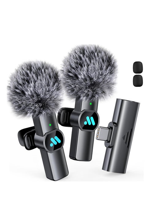 2 Pack Wireless Lavalier Microphone for iPhone iPad Android with Charge Case Mini Clip/Magnetic Microphones for Lightning/USB-C Video Recording Vlogging YouTube Interviews 100FT