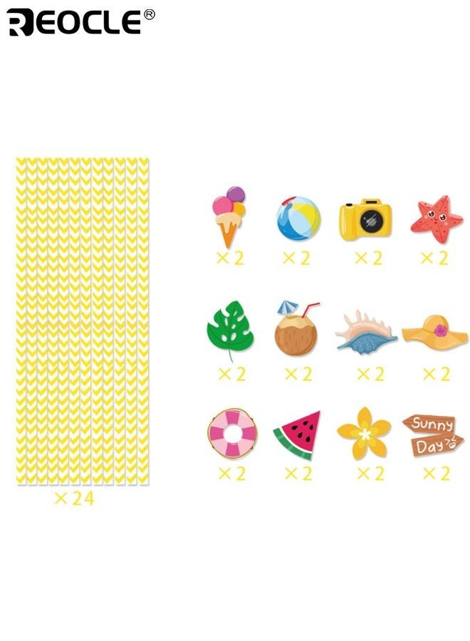 REOCLE 24PCS Summer Party Paper Straws Biodegradable Paper Drinking Straws Decoration for Summer Theme Birthday Wedding Party Favors for Beach Pool and Tropical Parties - Image 4