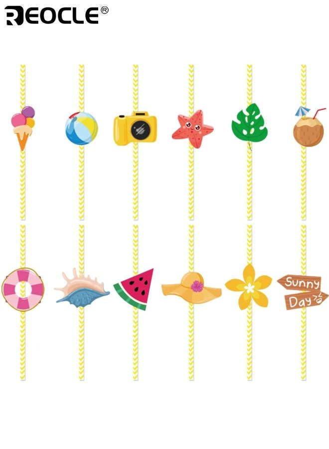 REOCLE 24PCS Summer Party Paper Straws Biodegradable Paper Drinking Straws Decoration for Summer Theme Birthday Wedding Party Favors for Beach Pool and Tropical Parties - Image 3