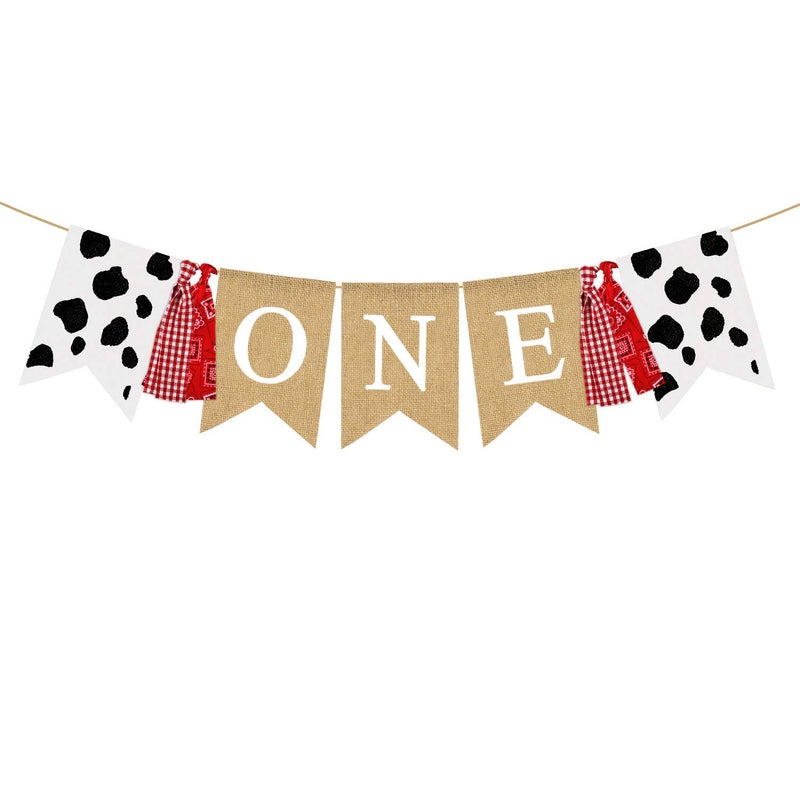 Rainlemon Farm Boy Girl 1st Birthday Party One High Chair Banner Barnyard Cow Theme First Birthday Highchair Garland Decoration
