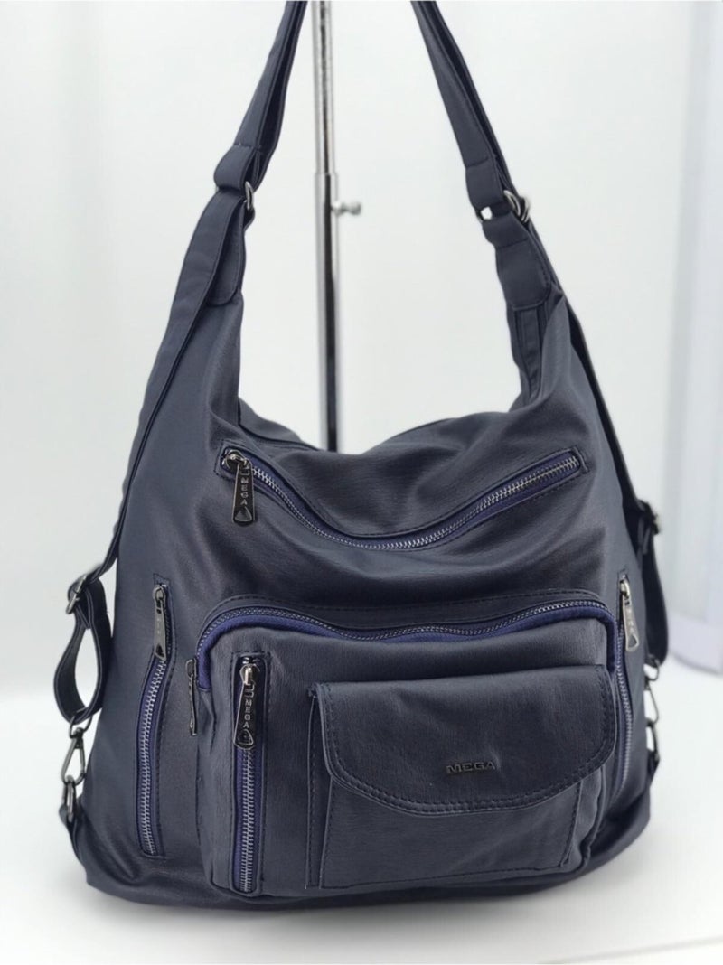 Çanta Trend Bag Trend Women's Navy Blue Washed Leather Shoulder and Backpack Bag  - Image 1