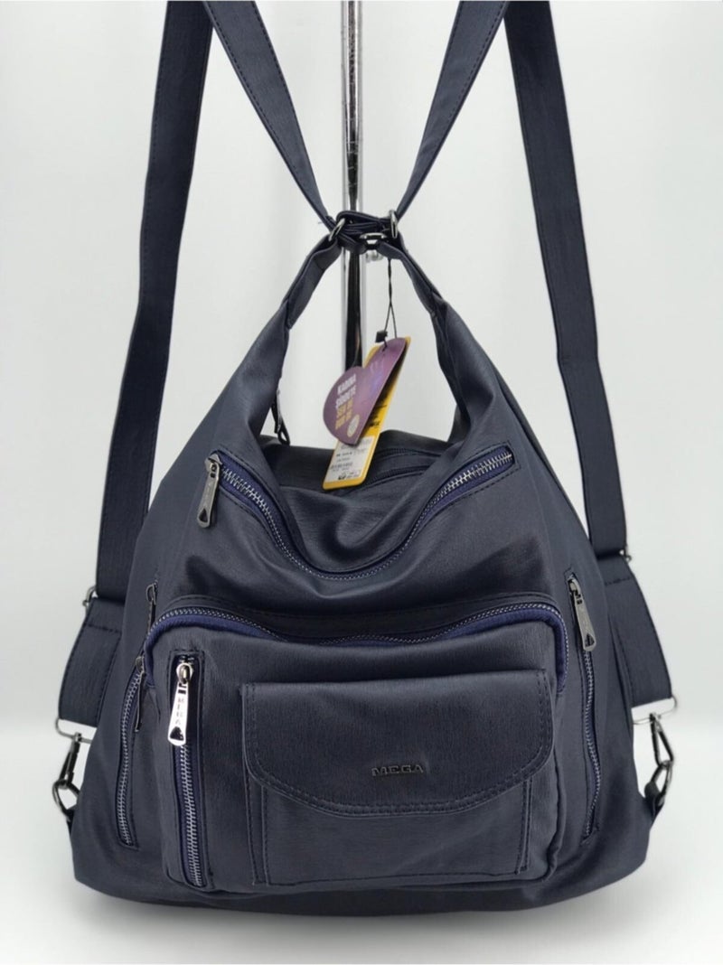 Çanta Trend Bag Trend Women's Navy Blue Washed Leather Shoulder and Backpack Bag  - Image 3