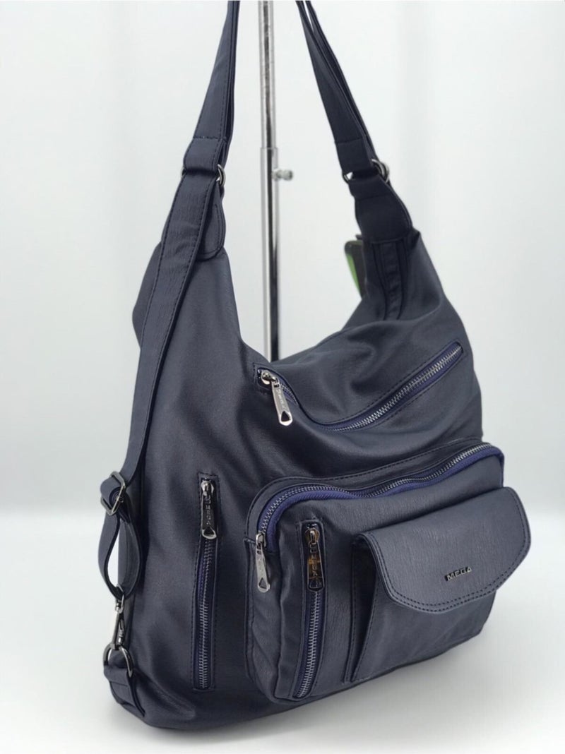 Çanta Trend Bag Trend Women's Navy Blue Washed Leather Shoulder and Backpack Bag  - Image 2