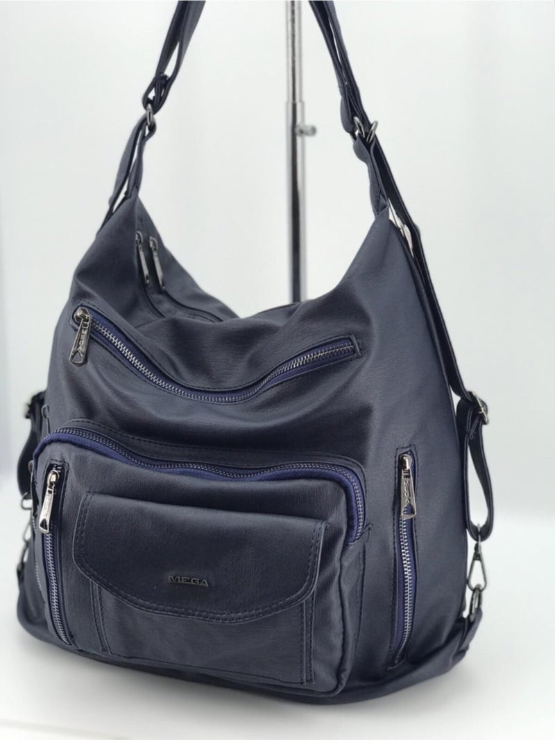 Çanta Trend Bag Trend Women's Navy Blue Washed Leather Shoulder and Backpack Bag  - Image 4