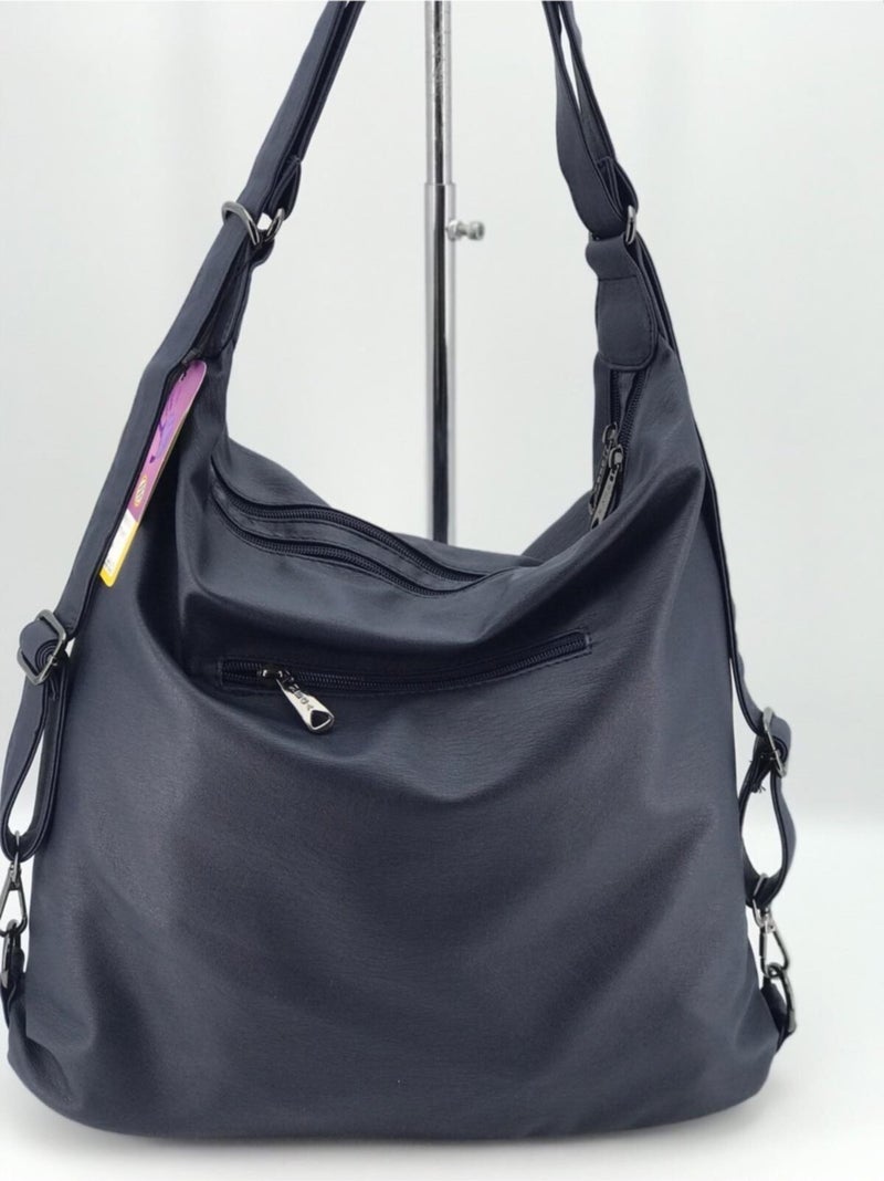 Çanta Trend Bag Trend Women's Navy Blue Washed Leather Shoulder and Backpack Bag  - Image 5