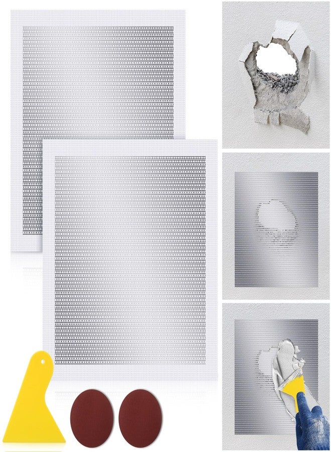 Yaocom 2 Pcs 12x12 Inch Drywall Repair Kit Self Adhesive Mesh Drywall Repair Patch Set with Sanding Pads and Scraper Heavy Duty Metal Aluminum Dry Hole Patch Tools for Large Hole Wall Ceiling Tool - Image 2