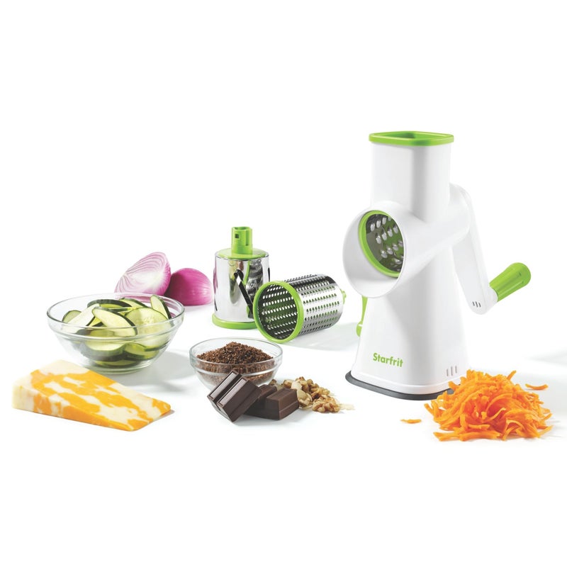 Starfrit Drum Grater 3 Interchangeable Stainless Steel Barrels Slice Coarse and Fine Grating Vegetable Cheese Nuts Chocolate