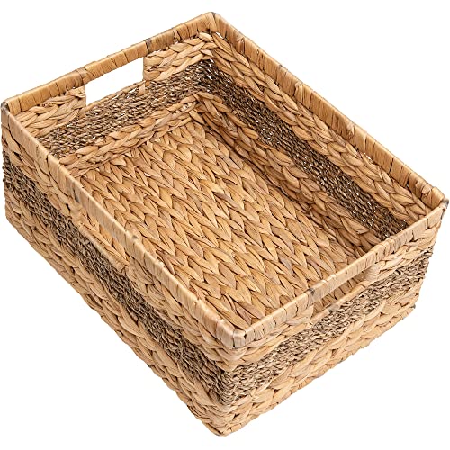StorageWorks Jumbo Rectangular Wicker Basket Water Hyacinth and Seagrass Storage Basket with Builtin Handles 1 Pack