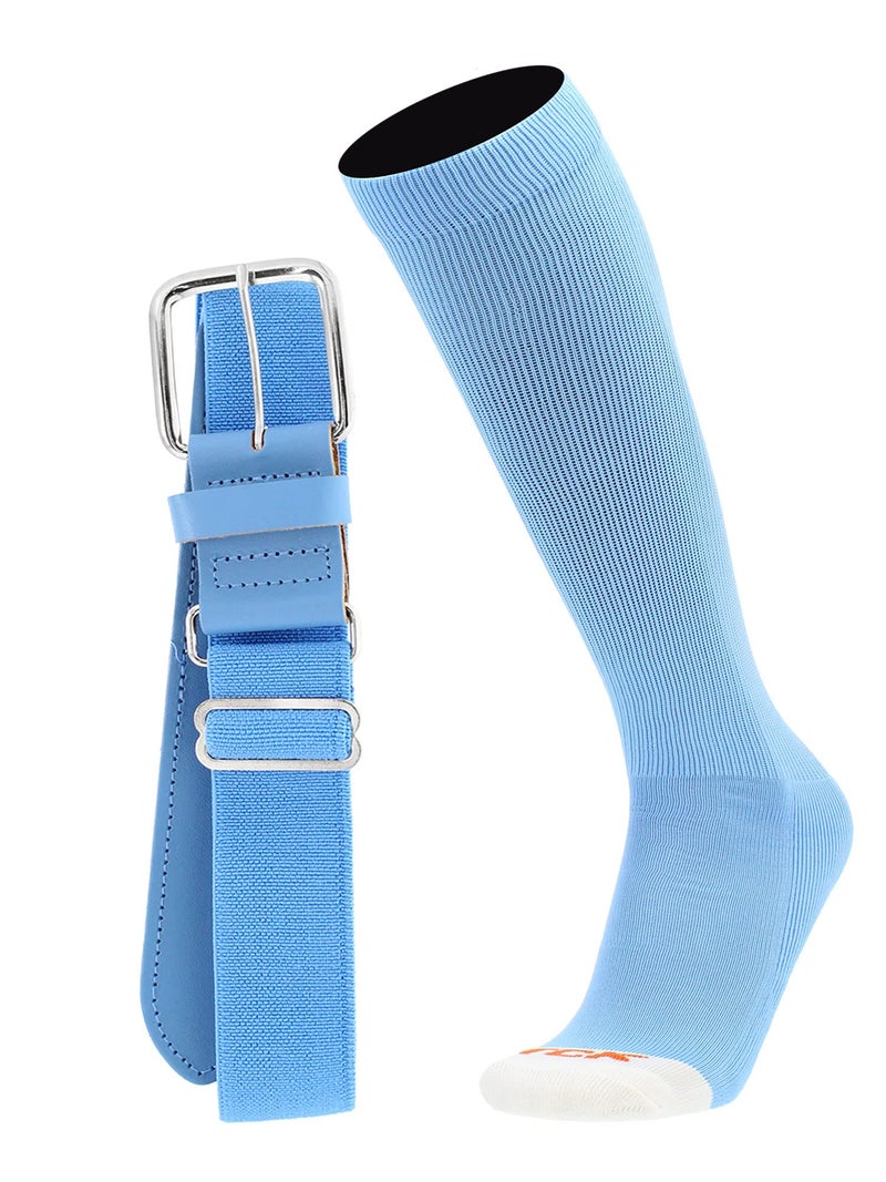 MadSportsStuff Pro Line Baseball Socks and Belt Combo (Columbia Blue, Small) - Image 1