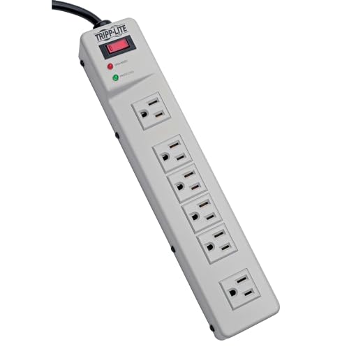 Tripp Lite 6 Right Angle Outlet Surge Protector Power Strip, 6ft Cord, Metal, TLM626, White - Image 1