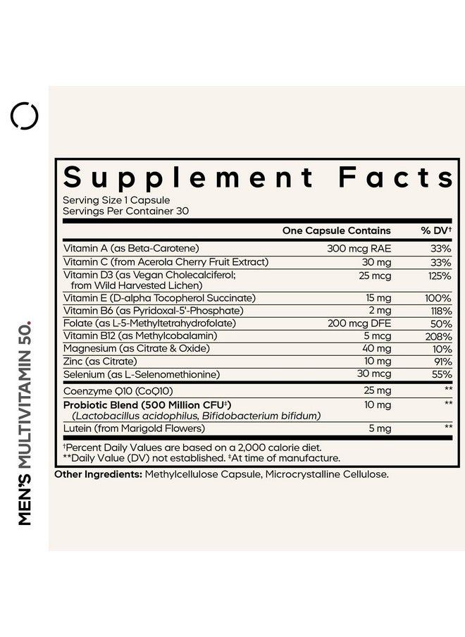 Codeage Codeage Men's Multivitamin 50 - Essential Vitamins & Minerals for Men Over 50 - Daily Multivitamins for Men Supplement - Vitamin A, C, D3, E, B6, B1, CoQ10, Probiotics, Lutein - Non-GMO - 30 Capsules  - Image 2