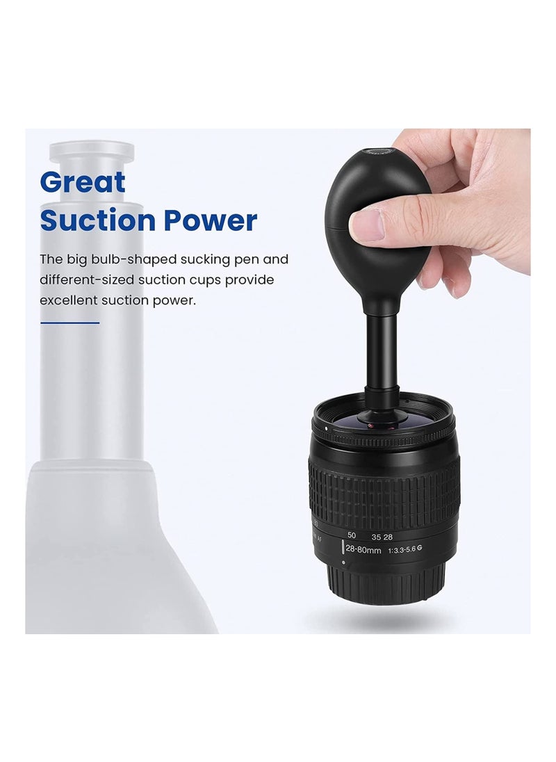 Lens Sucker Kit 8-in-1, with 7 Interchangeable Suction Cups Strong Suction Manual Vacuum Suction Pen Lens Puller for Most Camera Lenses Repair and Cleaning, Watches, and Electronic Components