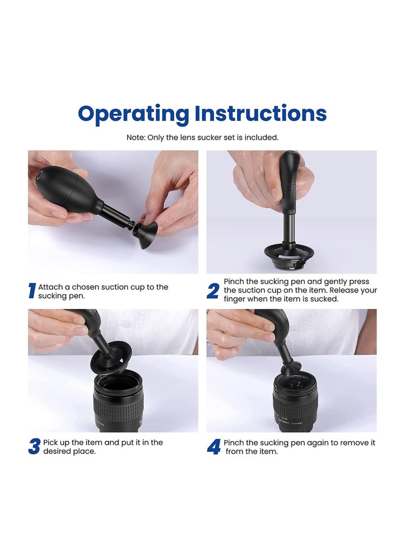 Lens Sucker Kit 8-in-1, with 7 Interchangeable Suction Cups Strong Suction Manual Vacuum Suction Pen Lens Puller for Most Camera Lenses Repair and Cleaning, Watches, and Electronic Components