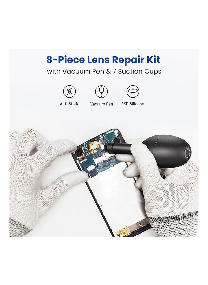 Lens Sucker Kit 8-in-1, with 7 Interchangeable Suction Cups Strong Suction Manual Vacuum Suction Pen Lens Puller for Most Camera Lenses Repair and Cleaning, Watches, and Electronic Components