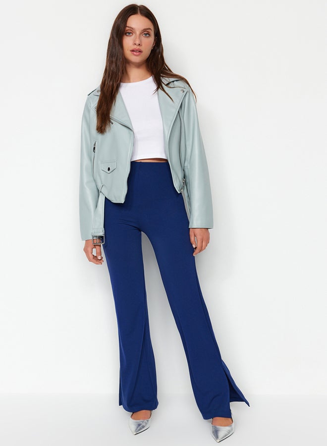 trendyol Slits in the Sides Flare/Flare-Flare High Waist Knitted Trousers TWOSS23PL00134 - Image 1