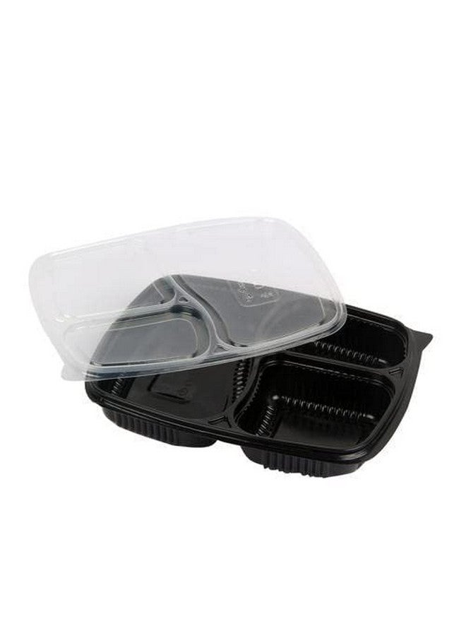 ACHIEVER PACKAGING 3 Compartment Unbreakable Made of 100% BPA Free Food Grade Virgin Plastic Plates Meal Tray with lid for Dinner, Lunch - Pack of 25 (Black) - Image 2