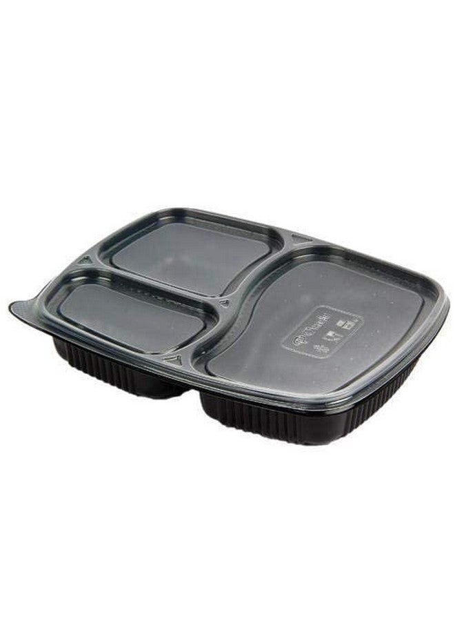 ACHIEVER PACKAGING 3 Compartment Unbreakable Made of 100% BPA Free Food Grade Virgin Plastic Plates Meal Tray with lid for Dinner, Lunch - Pack of 25 (Black) - Image 1
