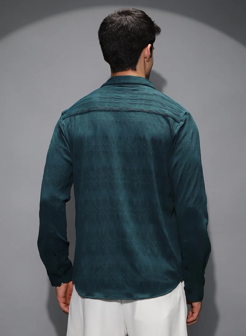 CAHOOT  Men's Phlato Green Braided-Knot Tactile Shirt for Men | Best Price UAE