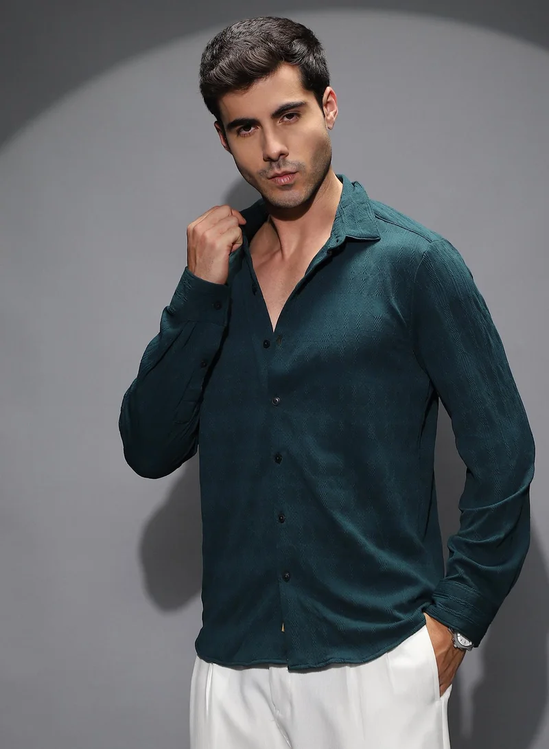 CAHOOT  Men's Phlato Green Braided-Knot Tactile Shirt for Men | Best Price UAE