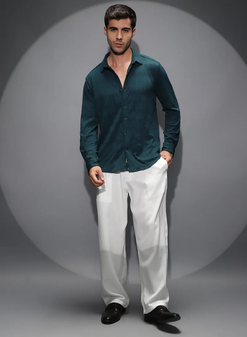 CAHOOT  Men's Phlato Green Braided-Knot Tactile Shirt for Men | Best Price UAE